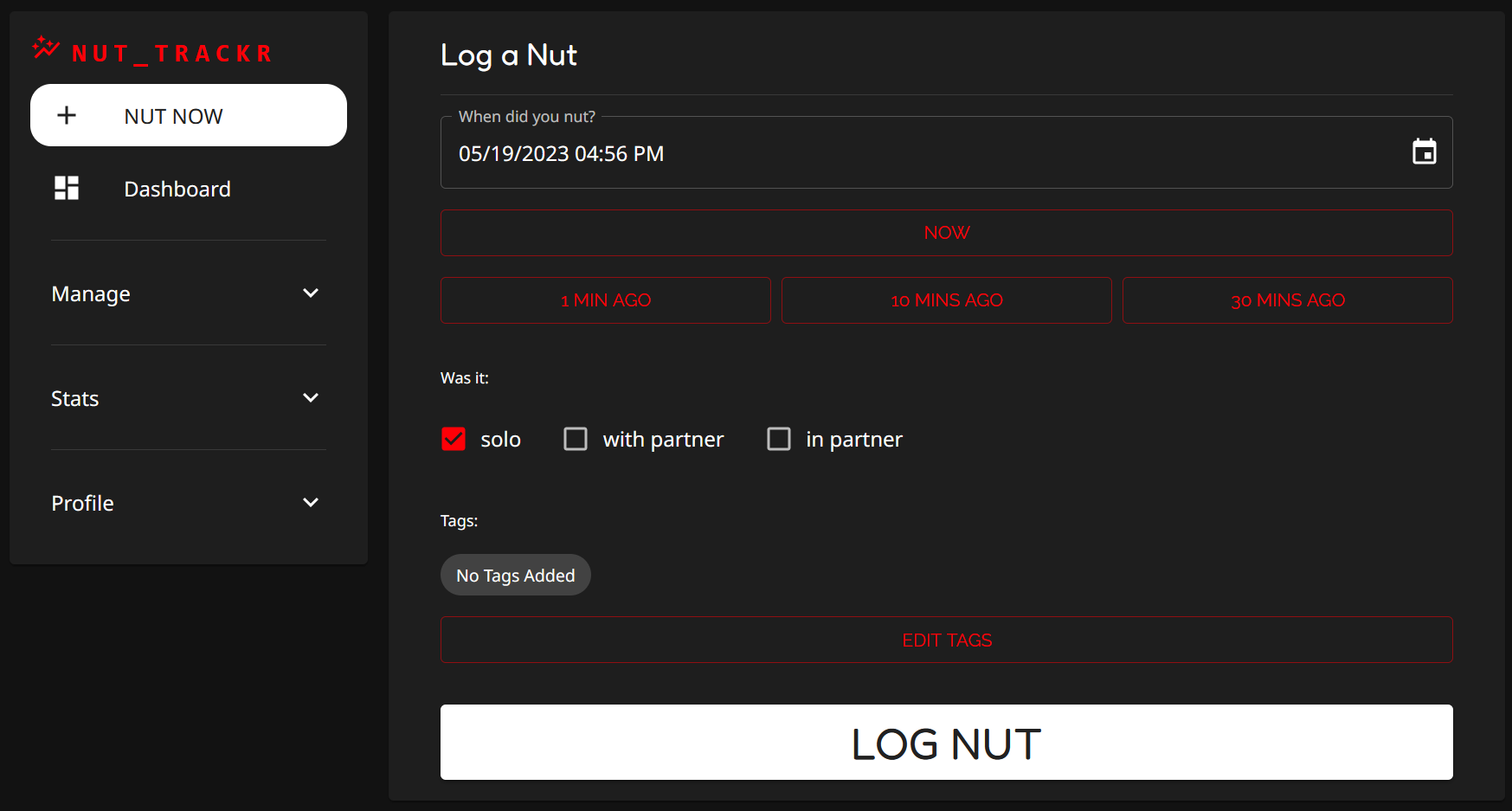 nutTRACKR interface